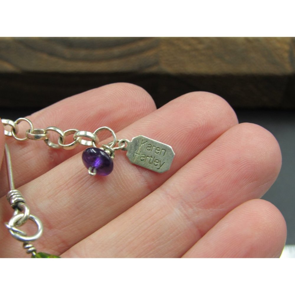 20" Sterling Silver Amethyst Pearl Peridot Quartz Necklace Vintage Minimalist - Picture 5 of 7